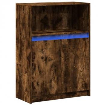 Aparador con LED de madera ingeniería en roble ahumado, dimensiones 72x34x100 cm, tipo bufé y armario de almacenaje