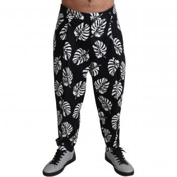 Dolce & Gabbana Black Leaf Cotton Stretch Trouser Pants - IT50 | L