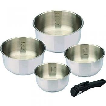 Set de 4 Cacerolas Baumalu Comète - Acero Inoxidable - Todo Tipo de Fuego Incluida Inducción - Mango Desmontable - Diámetros 14, 16, 18 y 20 cm
