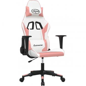 Silla de juego blanca y rosa en cuero sintético