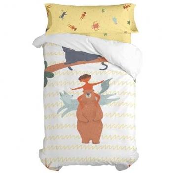 Juego de funda nórdica HappyFriday Mr Fox Jungle Life Multicolor 2 Piezas para Cama de 80, 100% Algodón, Calidad 150