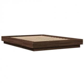 Estructura de cama con luces LED de madera marrón roble 120x200 cm