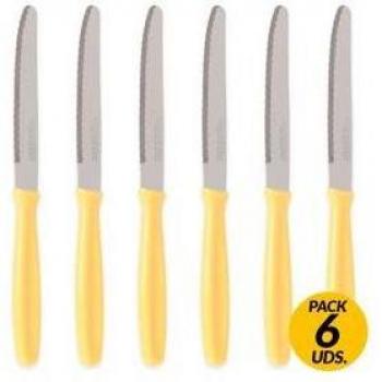 Set de 6 piezas de cuchillos de mesa con sierra Quttin Yvory Basic, hoja de 12.5 cm, mango color marfil