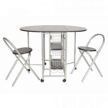 Juego de 3 piezas comedor mesa con ruedas y sillas para la cocina marca ts-ideen con marco de metal MDF plata y negro