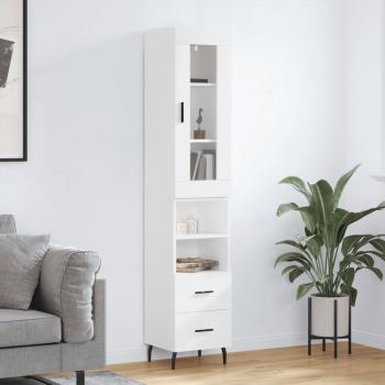 Aparador alto de madera contrachapada blanco 34,5x34x180 cm