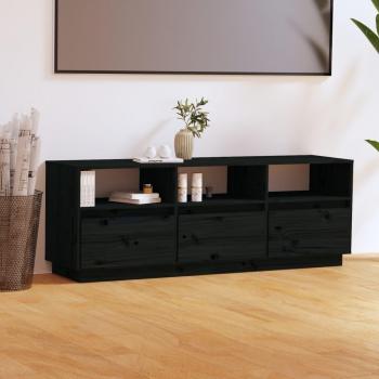 Mueble de TV de madera maciza de pino 140x37x50 cm en color natural y negro, Mueble de salón, Mesa para televisor