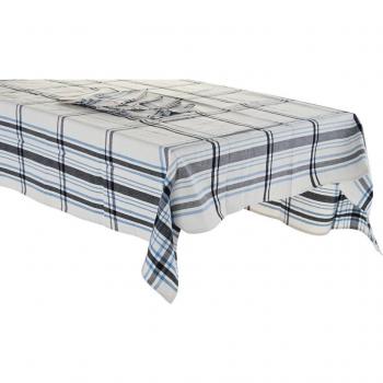 Mantel set 9 algodón 250 x 150 x 0,5 cuadros azul.