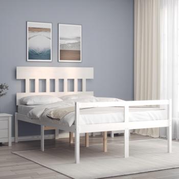 Cama para ancianos con cabecero blanco 120x200 cm madera maciza