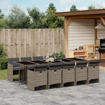 11-Piece Grey Poly Rattan Garden Dining Set with Cushions