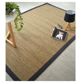 Alfombra de Jonc de Mar Assam Chevron - Trenza de Algodón Antracita - 140 x 200 cm