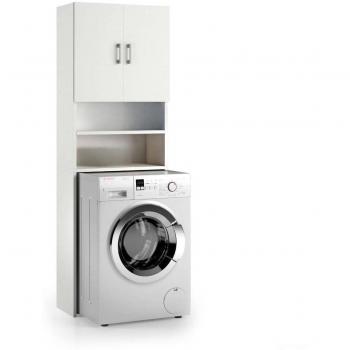 Armario multiusos 2 puertas efecto madera blanca, mueble para lavadora, 100% Made in Italy, 65x32h195 cm