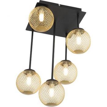 Lámpara de techo moderna negra con 5 luces doradas - ATHENS Wire, acero, adecuada para LED, máximo 5 x 28 Watt