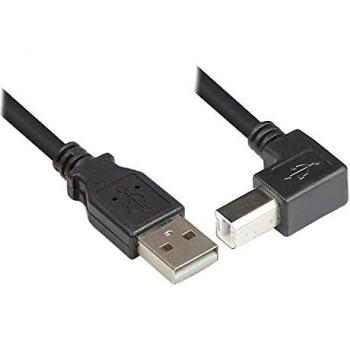 Cable USB 2.0 Macho a Macho 0.5m, Conector A y B, Acodado, Negro
