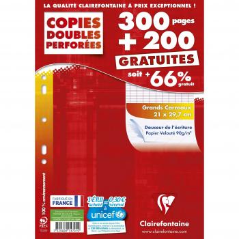 Copias Dobles A4 90g Séyès Perforadas - Paquete de 500 Páginas Blancas Grands Carreaux Clairefontaine