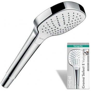 Hansgrohe 26812400 Select E 110 Vario Ducha de Mano, 3 Tipos de Chorro, Blanco/Cromo