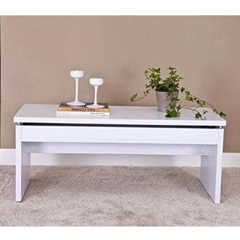 TopKit | Mesa de Centro Manhattan 2028 | Tamaño Normal: 51x120x50 Cm | Tamaño Elevada: 61x120x71 Cm | Mueble de Salon | Mesa Elevable | Blanco
