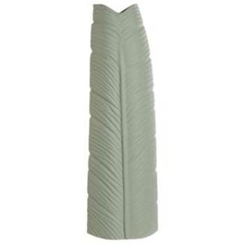 Jarrón Verde de Gres Tropical con Diseño de Hoja, 33 x 10 x 70 cm