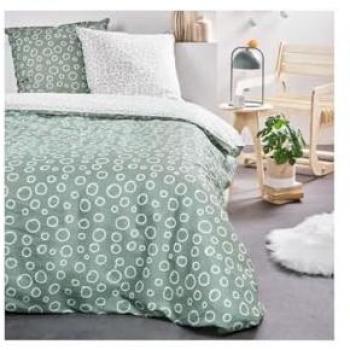 Juego de Cama Doble Reversible Sunshine de Algodón con Estampado de Burbujas - Verde Celadón/Blanco - 240 x 220 cm