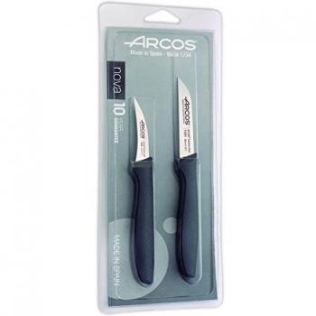 Arcos Serie Nova, Set 2 pzas. Cuchillos Mondadores, Hoja de Acero Inoxidable de 60 mm y 80 mm, Mango de Polipropileno Color Negro