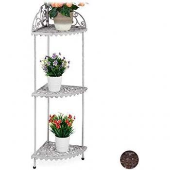 Estante Esquinero Vintage de Hierro Fundido con 3 Niveles para Exterior, Blanco - 106x42x31 cm
