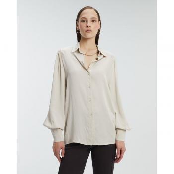 Camisa de mujer satinada de manga larga con cuello camisero