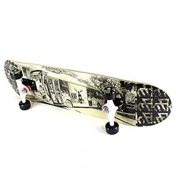 Monopatín KRF Bus Road 32x8mm, skateboard de 8.0'', color blanco y negro, diseño urbano