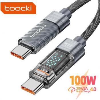 Toocki 100W PD Fast Charging USB C to Type C Display Cable for MacBook, Samsung, Xiaomi, Poco, Huawei