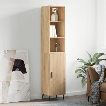Aparador alto de madera contrachapada en color roble Sonoma, dimensiones 34,5x34x180 cm, con 1 puerta, diseñado como mueble de almacenaje para salón, buffet y armario auxiliar