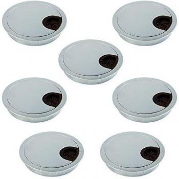 Emuca - Pasacables de mesa circular Ø80mm de zamac cromado mate, tapa pasacables encastrable en mesa de oficina/escritorio, lote de 7