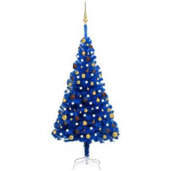 vidaXL Artificial Pre-lit Christmas Tree with Ball Set Blue 150 cm PVC