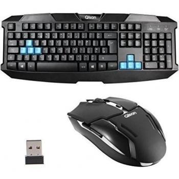 Qisan® Wireless Mouse y Teclado Combo Set Negro inalámbrico de tamaño completo teclado
