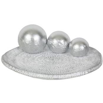 Centro de Mesa Cerámica Romimex Blanco Plateado con Bolas 33 x 2 x 33 cm