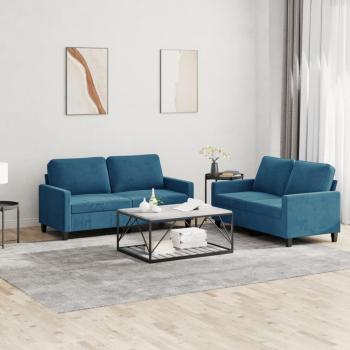 Conjunto de sofá de 2 piezas con almohadas de terciopelo azul Vidaxl