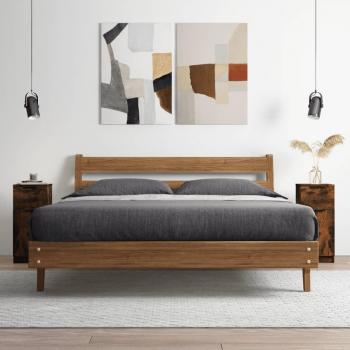 Aparador de madera contrachapada 30x30x70 cm en color roble ahumado, mueble de almacenaje moderno para salón con puertas y cajón