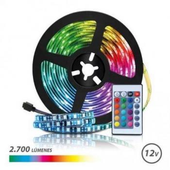Elbat Tira LED RGB 12V 2700lm - 30 Led por Metro - Control Remoto - Longitud de 5 Metros - Ideal para Decoración del Hogar