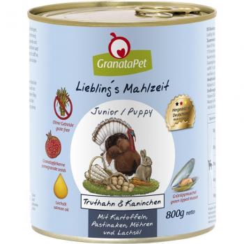 GranataPet Liebling's Mahlzeit 24 x 800 g - Pack Ahorro - Junior con pavo y conejo