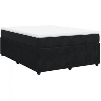 Cama box spring con colchón de muelles en terciopelo negro 140x190 cm