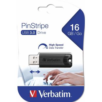Unidad USB 3.0 Verbatim PinStripe de 16 GB - Color Negro