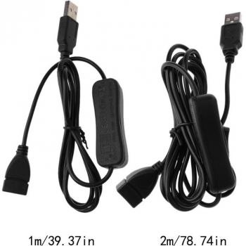 Cable de Extensión USB con Interruptor ON/OFF para PC, Ventilador USB, Cargador de Lámpara LED y Raspberry Pi - Color Negro