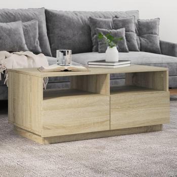 Mesa de centro con luces LED 90x49x40 cm en Blanco, Negro y Roble Sonoma - Mesita de Salón o Comedor o Auxiliar - Mesa de Café Meuble Salón