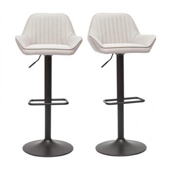 Set de 2 taburetes de cocina ajustables de tela beige y metal negro Ronnie