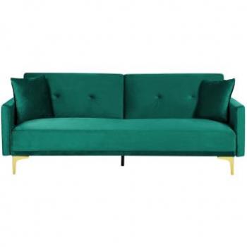 Sofá Cama Verde Terciopelo 3 Plazas con Asiento Abotonado y Mecanismo Click Clack Lucan
