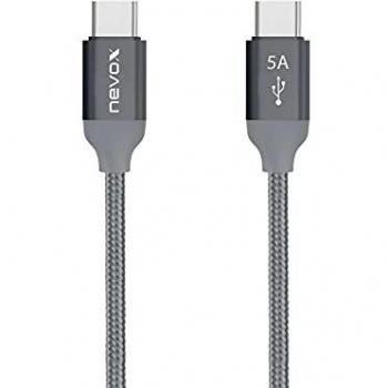 Cable USB-C a USB-C 2 m, USB 2.0, Gris/Plata