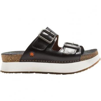 Art Sandalias 1265 Grass Waxed Black/ Mykonos para Mujer de Piel con Plataforma y Cierre de Hebilla - Color Negro
