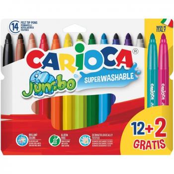 Rotulador Carioca Jumbo Punta Gruesa Estuche de 12 Unidades Colores Surtidos + 2 Gratis