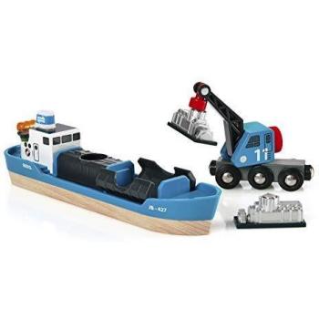 BRIO World Harbour Freight Ship and Crane for Kids Age 3 Years Up - Compatible With All BRIO Railway Train Sets and Accessories