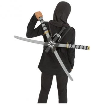 Kit de Mochila Ninja infantil con 2 Espadas de 72 cm, 2 Dagas y Estrella