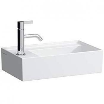 Lavabo de mano Laufen Kartell 46x28cm, gris mate, sin orificio para grifería a la izquierda, cerámica Saphir, sin rebosadero