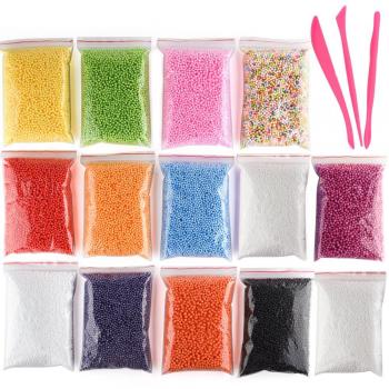 Kuuqa Bolas de espuma de poliestireno micro Bolas de espuma pequeña Bolas de limo con 3 herramientas de lodo aptas para la fabricación de baba Arte de bricolaje, 0.08-0.15 pulgadas Aproximadamente 500