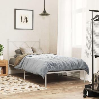 Cama de metal blanco con cabecero, 90x190 cm, estructura sin colchón, vidaXL